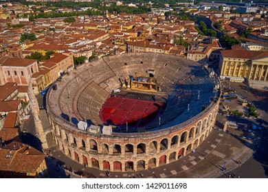 Photo with drone. Arena in the city of Verona, Italy.