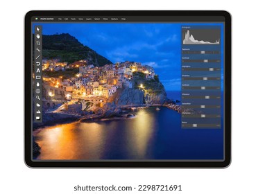 Photo editor user interface on digital tablet screen
