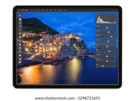Photo editor user interface on digital tablet screen