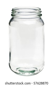 Photo of an Empty glass jar isolated on a white background with clipping path. - Shutterstock ID 57628870