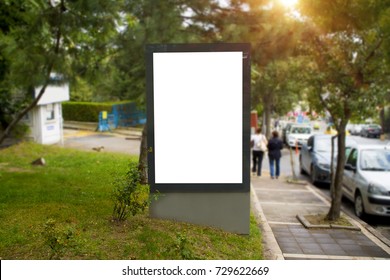 Photo Empty Lightbox On The Bus Stop. Vertical Mockup, Sunlight