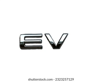 Photo of English letters E and V made of stainless steel on white background