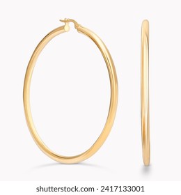A photo featuring a pair of gold hoop earrings showcased against a plain white background.