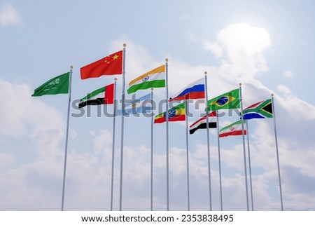 Photo flags brics membership concept of the brics summit or meeting countries flag brics 