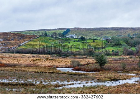 Photo of a flooded meadow on irish countryside 