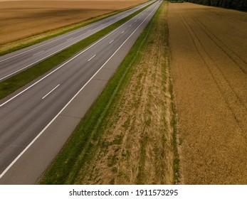 Photo from a flying drone, highway road on a sunny day in summer