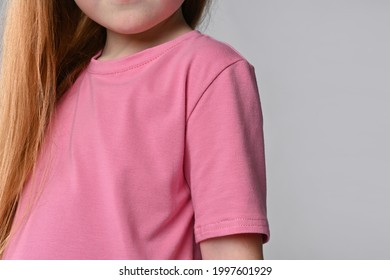 Photo Of A Fragment Of The Sleeve Of A Pink Children's Dress, A Summer Cotton Dress.