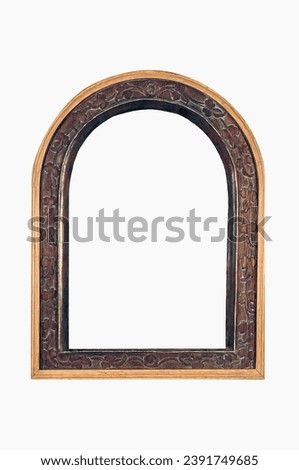 Photo frame arched curve wooden floral ornamental vintage isolated empty white background