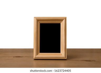 Photo Frame On Table, White Backgroud, Isolated With Clipping Path.