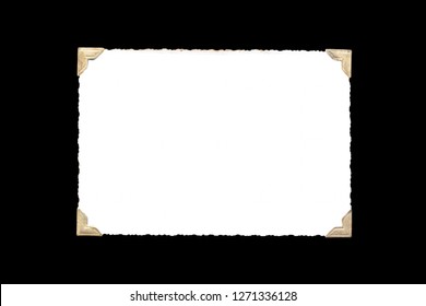 Photo Frame - Real Old Photo With White Blank Space For Copy Photo With Gold Coloured Photo Holder Corners Isolated On Black Background