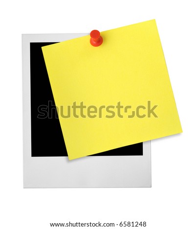 photo frame and yellow note against whit ebackground