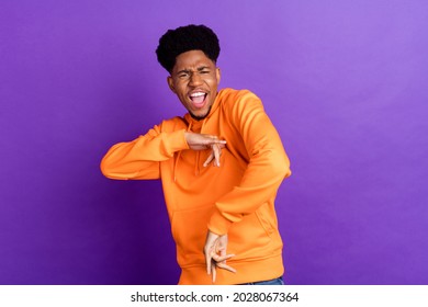 Photo Of Funky Happy Young Afro American Man Dance Good Mood Funny Isolated On Purple Color Background