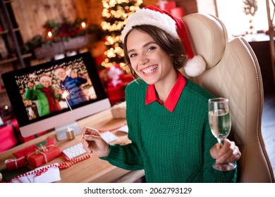 Photo of funky young brunette lady drink wear cap green sweater in loft room - Powered by Shutterstock