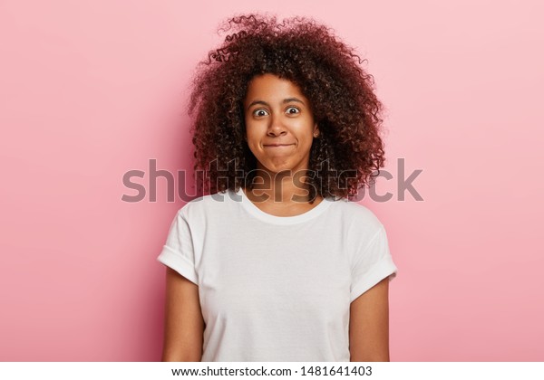 Photo Funny Woman Has Curly Thick Stock Photo Edit Now 1481641403