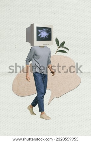 Photo of future modern artificial intelligence collage concept of headless monitor man screen digital technology isolated on grey background