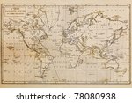 Photo of a genuine hand drawn world map, it was drawn in 1844 and therefore the countries are named as they were in the 19th century, the staining is a result of natural ageing process