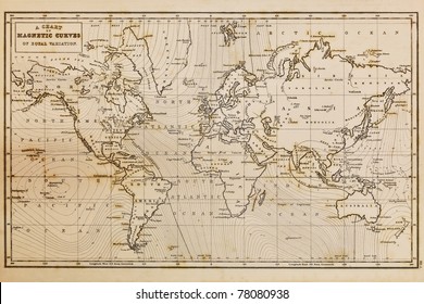 Photo of a genuine hand drawn world map, it was drawn in 1844 and therefore the countries are named as they were in the 19th century, the staining is a result of natural ageing process