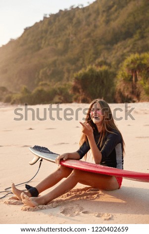 Similar – Image, Stock Photo Sandy beach with surfer