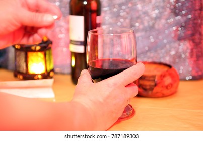 Photo Of A Glass Of Wine With A Pill,as A Concept Of The Sinclair Method: Simply Taking An Opioid Antagonist Before Drinking,which Help To Reduce Alcohol Intake.