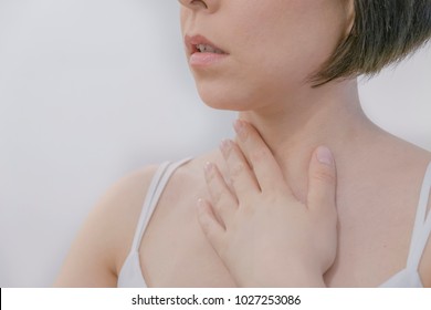 The Photo Of Goitre On Woman's Body Isolate On White Background, Windpipe, Concept with Healthcare And Medicine