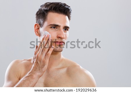 photo handsome man shaving chest man shaving stock photo edit now