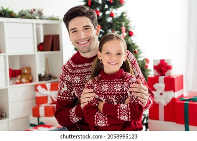 Photo Of Happy Positive Family Father Daughter Christmas Mood Spirit Smile Relationship Indoors Inside House Home