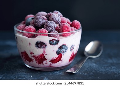 A photo of homemade sweet yogurt with frozen berries. - Powered by Shutterstock