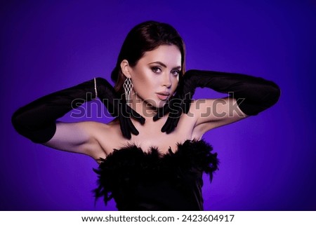 Photo of hot lady wear classic aristocracy gown cabaret singer on evening event occasion