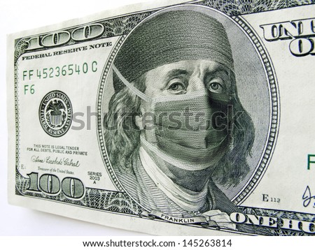 Photo illustration of Ben Franklin wearing a health care mask and bonnet on a one hundred dollar bill. Might illustrate the high cost of health care during the Coronaviruse Pandemic. ストックフォト © 
