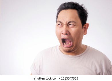 Photo Image Of Funny Asian Man Crying Hard, Sad Depression Frustration Hopeless Expression