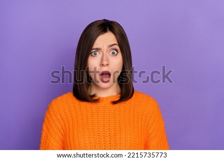 Photo of impressed speechless lady open mouth cant believe isolated on violet color background Stock photo © 