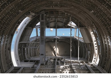 Photo of the interior of the plane's frame.