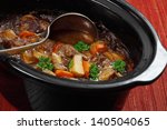 Photo of Irish Stew or Guinness Stew made in a crockpot or slow cooker. 