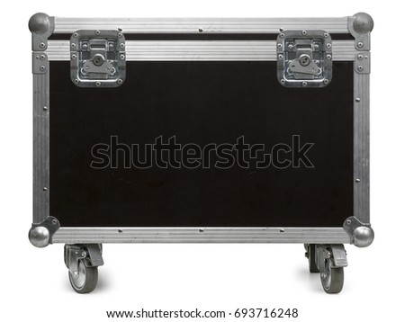 Photo of a isolated road case or flight case with reinforced metal corners and wheels. Clipping path included.