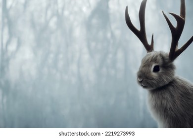 Photo of a Jackalope - A bunny rabbit with antlers, cross between jackrabbit and antelope