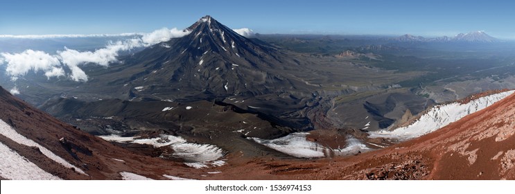 Photo of Koryaksky volcano from the slope of Avacha hill. Kamchatka peninsula, Russia.