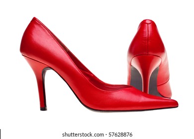 Photo Of Ladies Red High Heel Shoes, Isolated On A White Background.