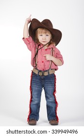 Photo Of Little Funny Cowgirl On White Background