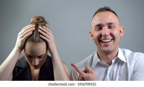 Photo of loser woman on grey background