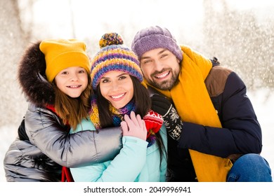 Photo Of Lovely Family Happy Positive Smile Hug Cuddle Embrace Enjoy Time Together Winter Snowy Day Outdoors