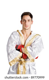 Photo Of Male Boxer With Red Gloves On White Background