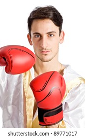 Photo Of Male Boxer With Red Gloves On White Background