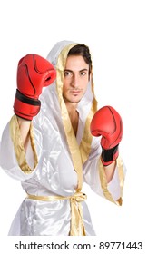 Photo Of Male Boxer With Red Gloves On White Background