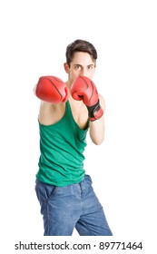 Photo Of Male Boxer With Red Gloves On White Background