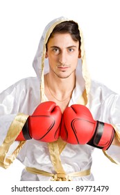 Photo Of Male Boxer With Red Gloves On White Background