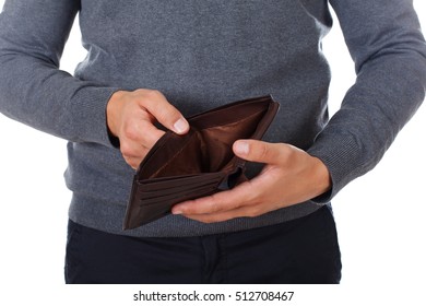 Photo of a man holding an empty wallet