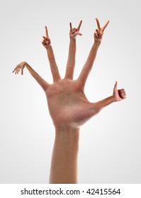 Photo manipulation of hands coming out of fingers.