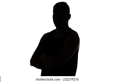 Photo of man's silhouette looking at camera on white background - Powered by Shutterstock