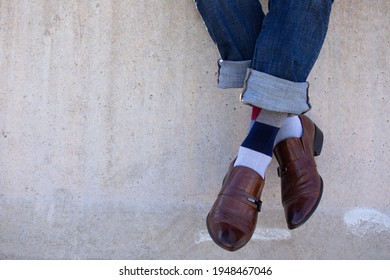 Photo Of Men's Fancy Socks And Dress Shoes. 