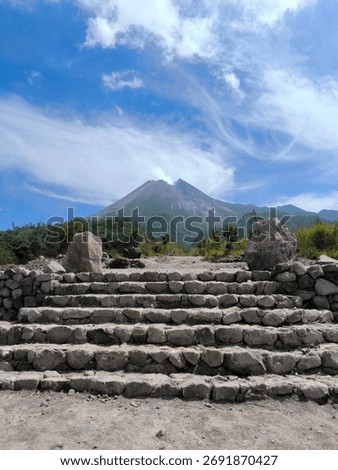 Photo of Mount Merapi, the most active volcano in Indonesia, taken from the Kaliadem Bunker tourist attraction, Sleman, Yogyakarta.